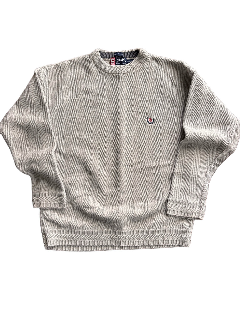 Vintage Chaps Ralph Lauren Herringbone Sweater Hand Framed 90s Gray S